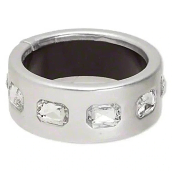 Slick Silver PU Vinyl and Rhinestones Chunky Mod Retro Wide Bangle Bracelet - Picture 1 of 1